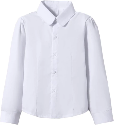 Girls’ Long Sleeve Peter Pan Collar Shirt Girls School Uniform Shirts White 3