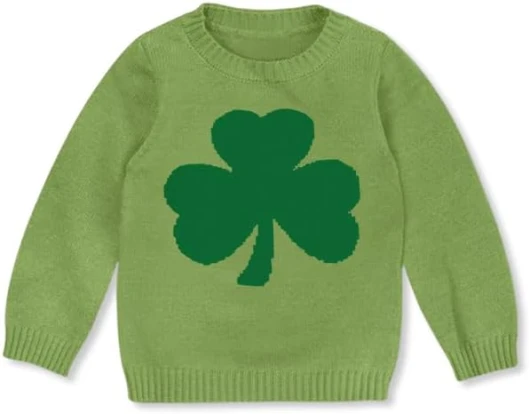 Toddler St - Patrick’s Day Shamrock Sweater, Green Knit Pullover, Long Sleeve Crew Neck, Clover Design 4T Shamrock-2