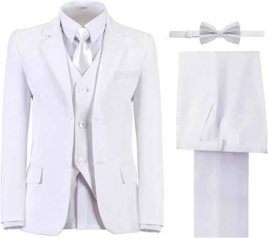 Boys’ Suits Formal Tuxedo Slim Fit Boys Suit Set for Wedding Outfit Teen Boy Dress Clothes 3 White