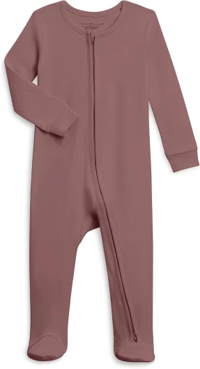 Baby Zip-Up Footed Sleeper with 2-Way Zipper - Newborn Organic Cotton Pajamas 6-12 Months Aster