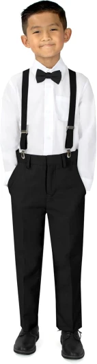 Boys’ 4-Piece Suspender Outfit, Customizable Option Available 6 Black & White Set W/Black Suspenders