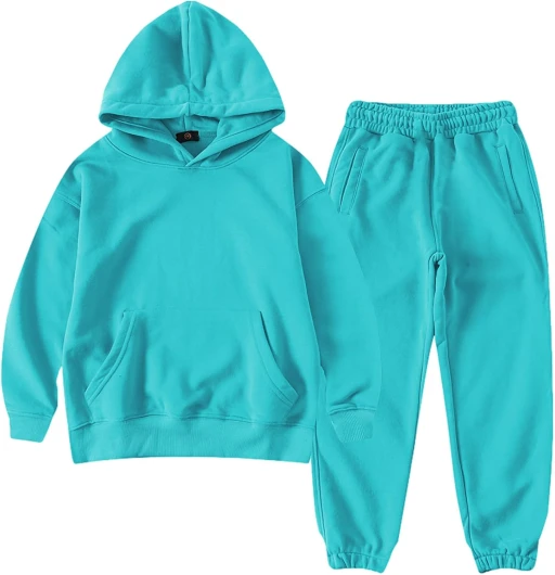 Boy’s Hooded Tracksuit Pullover Sweatshirt Jogging Pants Set 2 Pieces Sweatsuit for Age 3-12 Years 5-6 Years Turquoise