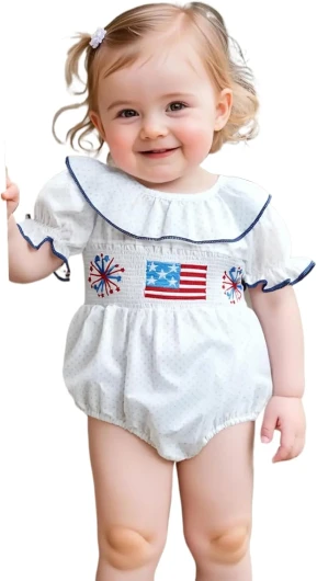Newborn Baby Girl 4th Of July Outfit First Fourth Of July Smocked Romper Bubble Bodysuit Independence Day Clothes American Flag-white 0-3 Months