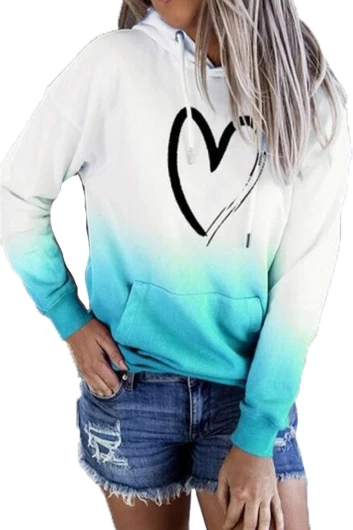 Womens Hoodies Fall Long Sleeve Drawstring Pullover Tops With Pockets Girls’ Fashion Loose Casual Sweatshirt For Women X-Large 03-blue Heart