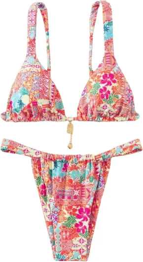 Women’s 2 Piece Floral Tropical Print Bikini Set Boho Triangle Bathing Suit Tie Backless Swimsuit Sets