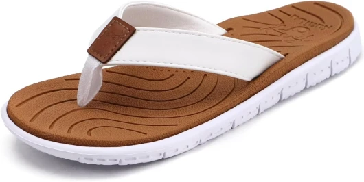 Womens Casual Flip Flops Yoga Mat Comfortable Cushion Arch Support Walking Thong Sandals Lightweight Non-Slip Summer Beach Slippers 7 White Khaki