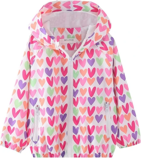 Lightweight Jacket for Girls Kids & Toddler II Girls’ Print Water-Resistant Jacket 6-7 Years B-heart