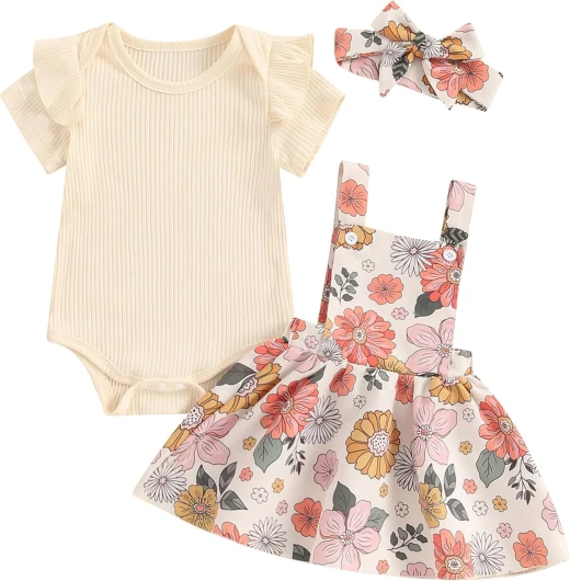 Baby Girl Clothes Summer Cute Skirt Outfits Short Sleeve Romper Floral Overall Skirt Dress Infant Newborn Outfit
