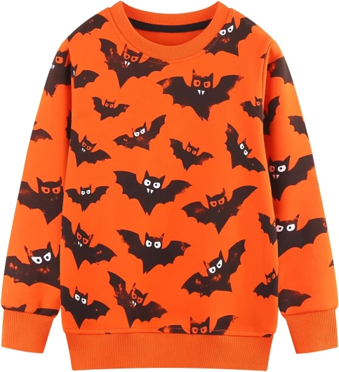 Young Girl Sweatshirts Halloween Christmas Cotton Crewneck Long Sleeve Pullover Tops 24bgsw06#orangebat 10-11 Years