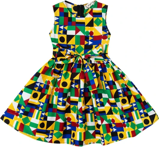 Girls’ African Sleeveless Tie Waist Vintage Print Dresses