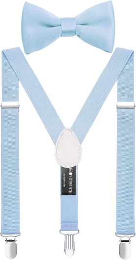 Boys’ Men’s Suspenders and Bow Tie Set Elastic Adjustable 40" (about 8-15 years old) Blue