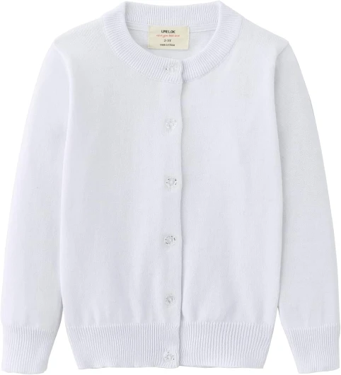 Girls’ Cardigans Sweater Cotton Button Solid Long Sleeve Knit Sweaters 9-10 Years Pearl White