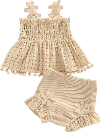 Newborn Baby Girl Summer Clothes Sleeveless Floral Top Ribbed Shorts Boho Outfit Set