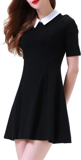 Women’s Short Sleeve Peter Pan Collar Cute Skater Dress Fit and Flare A-Line Casual Dresses