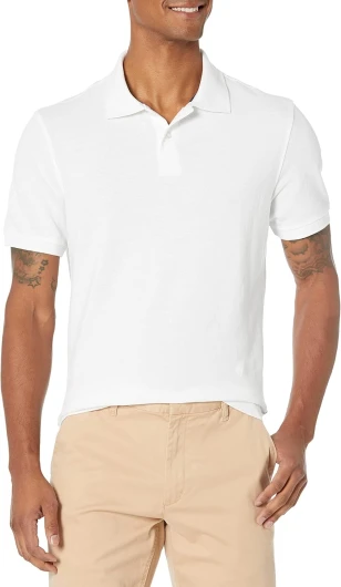 Men’s Polo Shirts Short Sleeve, Slim-Fit Cotton Pique Large White