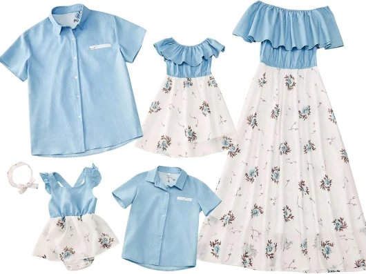 Family Matching Outfits Mommy and Me Dresses Floral Printed Men Boy Shirt Girl Romper
