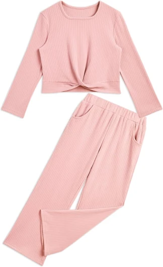 Kids Clothes Tie Knot Crop Tops Wide Leg Pants with Pockets 2024 Fall Winter Sets Active Wear