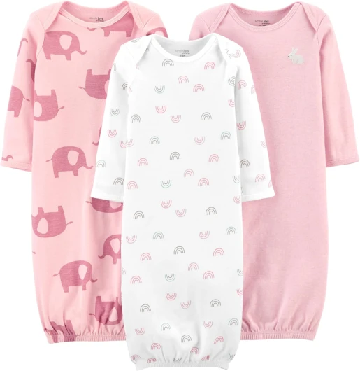 Simple Joys by Carter’s Baby Girls’ 3-Pack Cotton Sleeper Gown Newborn Light Pink Bunny/White Rainbow/Elephants