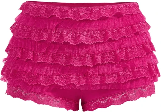 Women’s Y2k Lace Mini Shorts Lolita Bloomers Ruffle Layered Low Waisted Shorts Medium Pure Hotpink