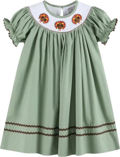 Baby and Girls Smocked Pumpkin Thanksgiving Bishop Dress