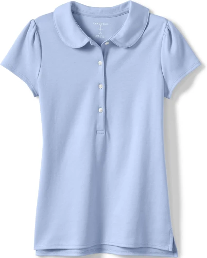 Lands’ End School Uniform Girls Short Sleeve Peter Pan Collar Polo Shirt 10-12 Blue