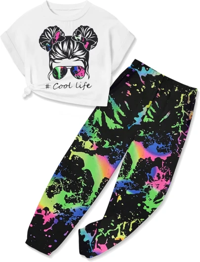 Girls 2 Piece Outfits Kids Clothes Cute Cool Girl Crop Tops + Camouflage Pants Summer Clothing Sets