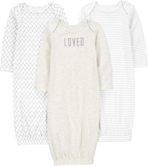 Simple Joys by Carter’s Baby 3-Pack Neutral Cotton Sleeper Gown 0-3 Months Grey/White