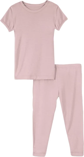 KicKee Solid Color Pajama Set with Short Sleeve Tee, Baby to Kid Super Soft Fitted Pajamas