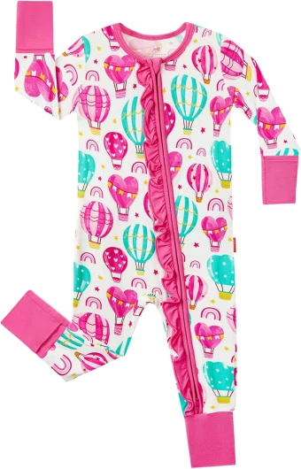 Bamboo Viscose Baby Girl Footless Pajamas Ruffled Baby Sleepers with 2 Way Zipper