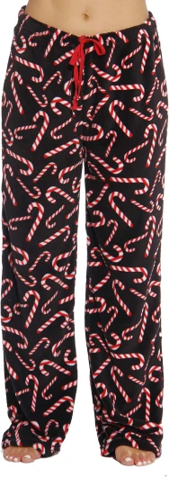 Women’s Plush Pajama Pants X-Small Black - Candy Cane