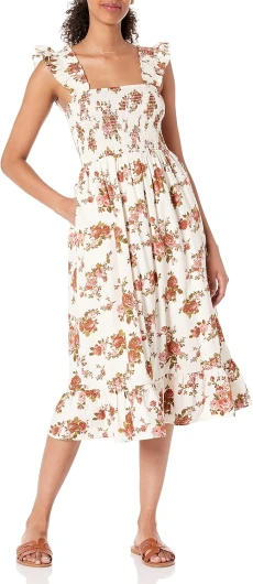 The Drop Women’s Kimi Ruffled Shoulder Smocked Midi Dress