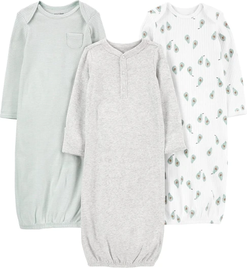 Simple Joys by Carter’s Baby 3-Pack Neutral Cotton Sleeper Gown Newborn Avocados/Heather/Stripe