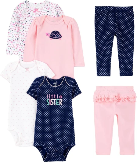 Simple Joys by Carter’s baby-girls 6-piece Bodysuits (Short and Long Sleeve) and Pants Set