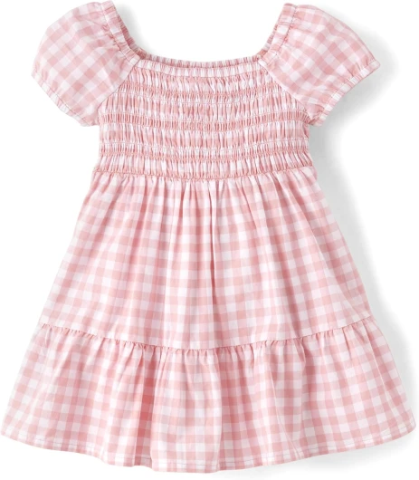 The Children’s Place Baby Girls’ and Toddler Short Sleeve Casual Dresses 4T Pink Gingham Puff Sleeve