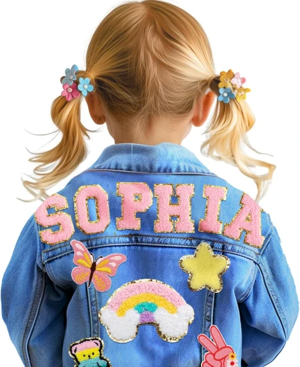 Personalized Kids Denim Jacket with Names, Custom Long Sleeve Jean Jacket, Boys’ & Girls’ Outerwear Jackets, 1-8 Year Old Toddler Girl Clothes, Personalized Girl Boys Birthday Christmas School Gifts
