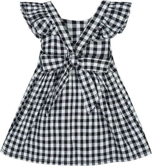 Toddler Baby Girls Gingham Dress Ruffle Sleeve Backless Plaid Dresses Holiday Casual Spring Summer Dress Size 6M-6T