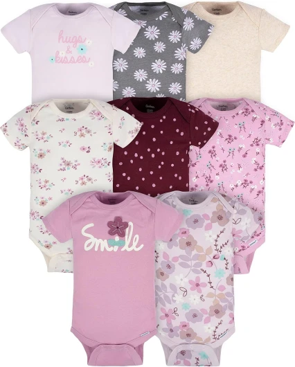 Baby Girls’ 8-Pack Short Sleeve Onesies Bodysuits Lavender Garden 0-3 Months