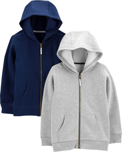 Simple Joys by Carter’s Toddlers and Baby Boys’ Fleece Full-Zip Hoodies, Pack of 2 4 Grey/Navy