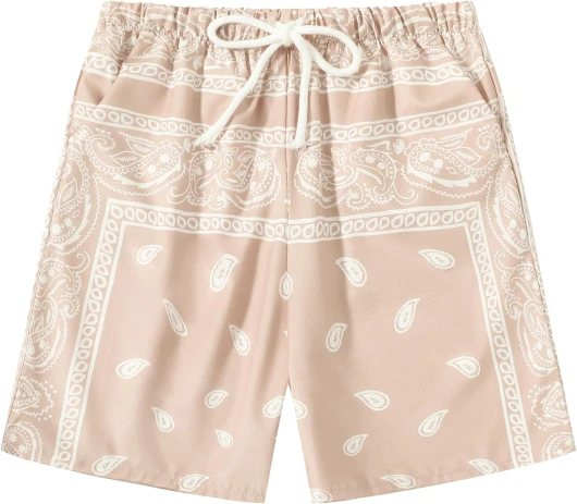 Boy’s Summer Boho Paisley Print Shorts Casual Kids Drawstring High Waisted Graphic Shorts with Pocket 10 Years C-khaki