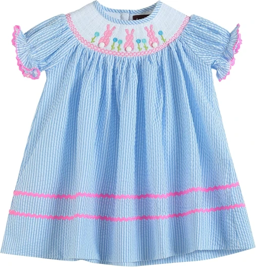 Baby and Girls Smocked Easter Bunny Bishop Dress