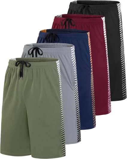 Boys’ 5-Pack Mesh Active Athletic Performance Basketball Shorts with Pockets Large Set 14