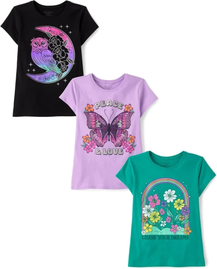 The Children’s Place Girls’ Kindness, Love, Equality Short Sleeve Graphic T-Shirts,multipacks Large Positive Message 3-pack