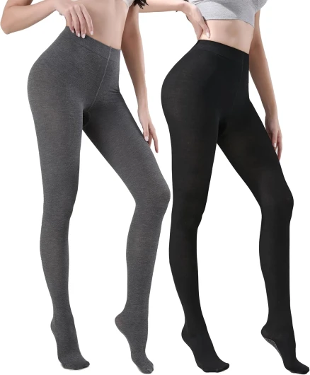 Women’s Winter Leggings Warm Opaque Tights, Stretchy Warm Tights 140D/200D One Size Regular Grey&black 2 Pairs