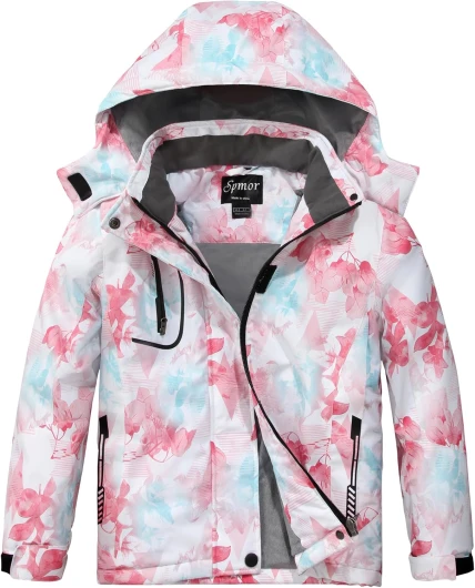 Girls’ Waterproof Ski Jacket Warm Coat Windproof Winter Snowboarding Jacket 14-16 Pink Flower