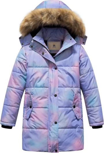 Girl’s Winter Fleece Lined Long Parka Puffer Coat Thicken Ski Jacket With Fur Trim Hood 14-16 Years Pink(ombre)