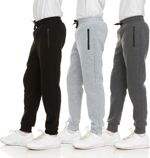 3Pk Boys Sweatpants Fleece Athletic Workout Kids Clothes Boys Joggers with Zipper Pocket and Drawstring Size 4-20