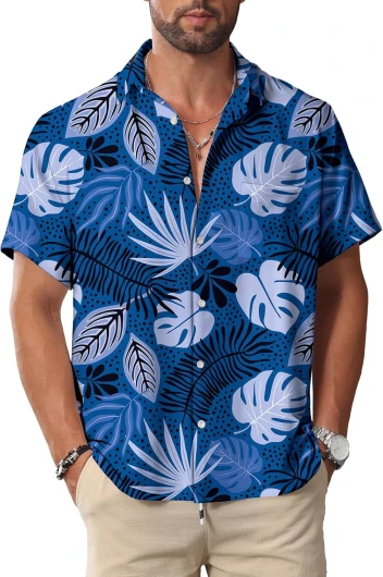 Hawaiian Mens Shirts Casual: Beach Vacation Tropical Mens Button Down Short Sleeve Shirt with Pocket 3X-Large Blue Men Hawaiian Button Down Shirts