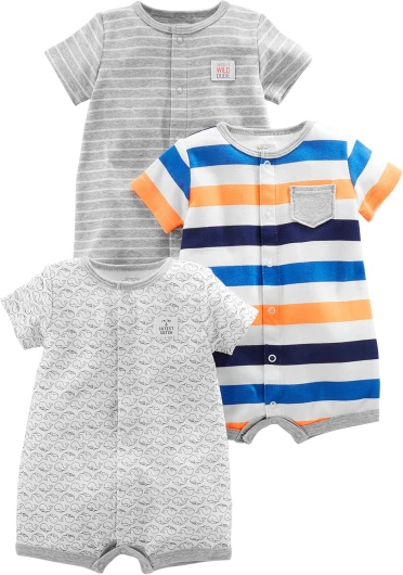 Simple Joys by Carter’s Baby 3-Pack Snap-up Rompers Mini Stripe/Stripe/Whale 3-6 Months