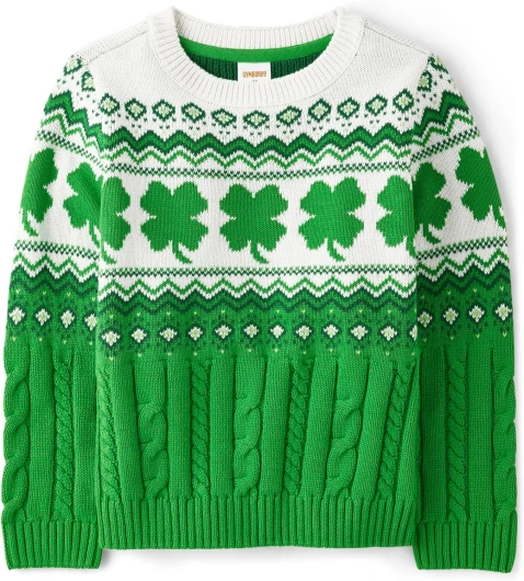 Boys’ and Toddler Long Sleeve Crew Neck Pullover Sweater 3T Shamrock Fairisle