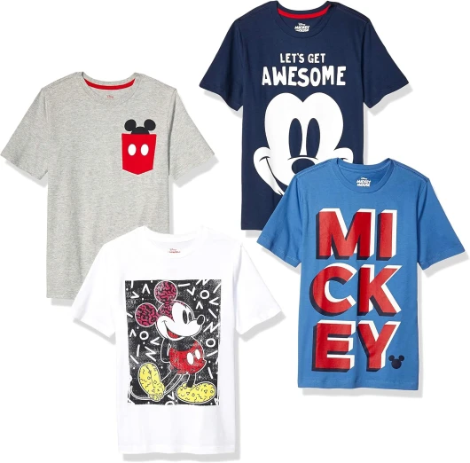 Disney - Marvel - Star Wars Boys and Toddlers’ Short-Sleeve T-Shirts (Previously Spotted Zebra), Multipacks 4 Grey/Navy/Blue/Mickey Awesome 4T